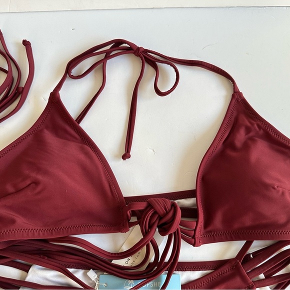 Cupshe‎ Strappy Halter Bikini & Bottom Swimwear M Burgundy Beachy Resort - Picture 2 of 13